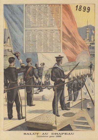 Saluto alla bandiera. Calendario per il 1899 da French School